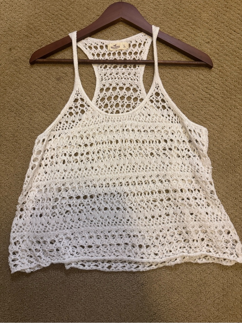 Hollister Cream Crochet Racerback Boho Tank Top Size Large - Picture 2 of 4